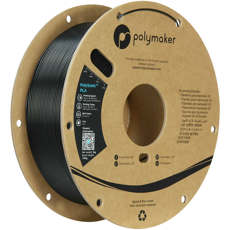 Polymaker PolySonic™ PLA, High Speed, 1.75mm, 1kg | Black - True Black
