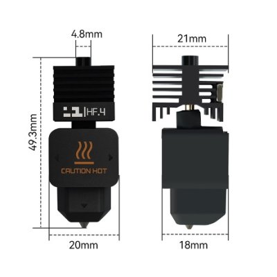 Bambu Lab High Flow Hotend , Hardened steel, 0.4mm | H2D - klon