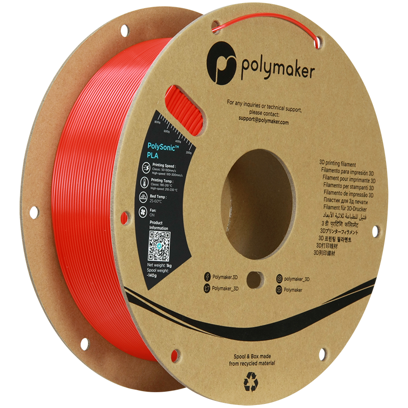 Polymaker PolySonic™ PLA, Vysoká rýchlosť, 1.75mm, 1kg | Červená - Red
