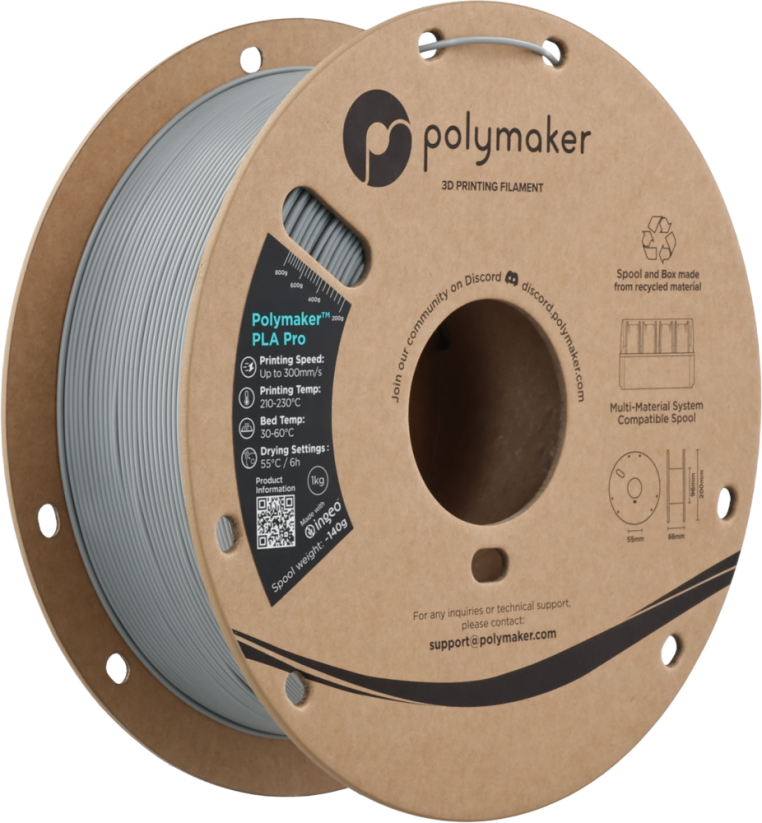 Polymaker PolySonic™ PLA Pro, 1.75mm, 1kg | Sivá - Grey