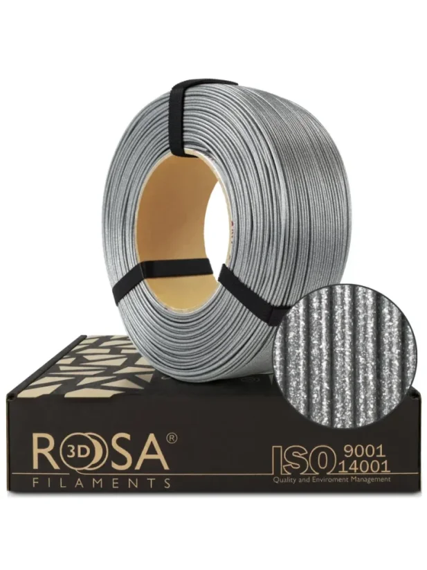 Rosa3D Filament PET-G Standard HS 1.75, 1kg, ReFill | Glitter Brillant Silver