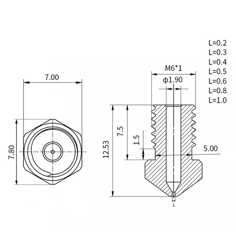 E3DV6 nozzle, brass | Premium 0.3 mm