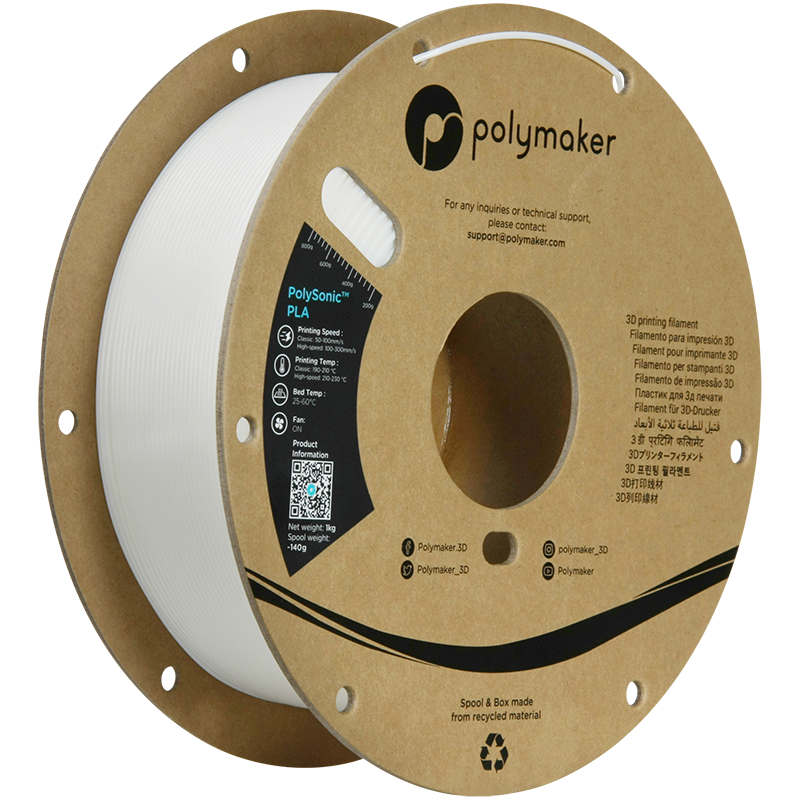 Polymaker PolySonic™ PLA, Vysoká rýchlosť, 1.75mm, 1kg | Biela - Cotton White