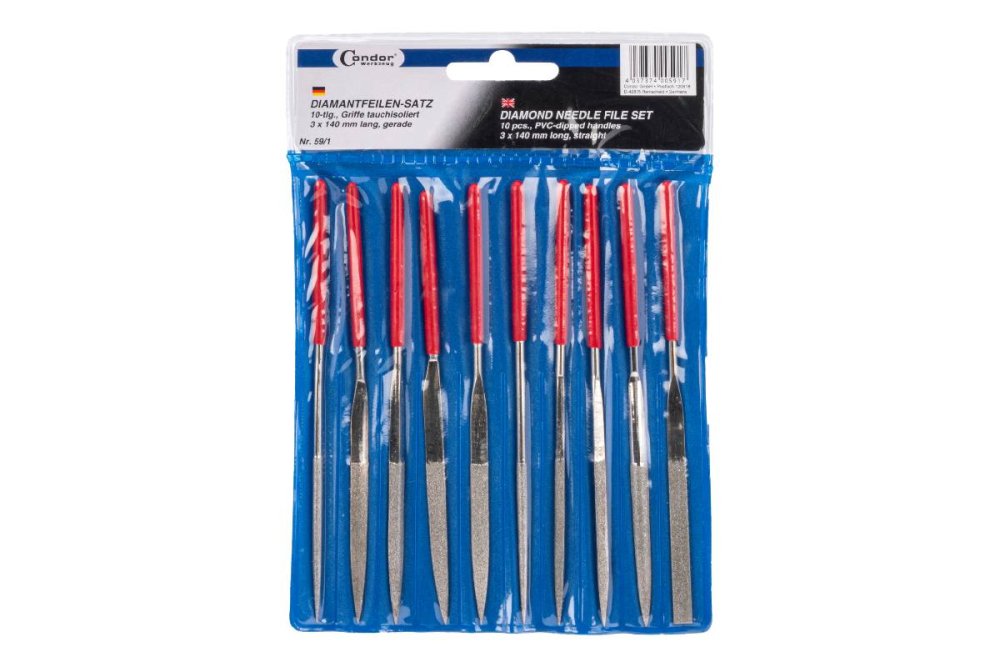 Set of 10 diamond needle files 140 mm