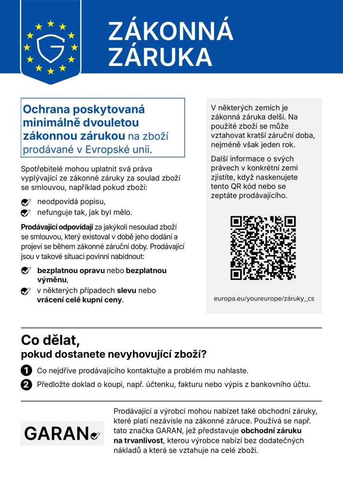 Oficiální oznámení EU o zákonné záruce
